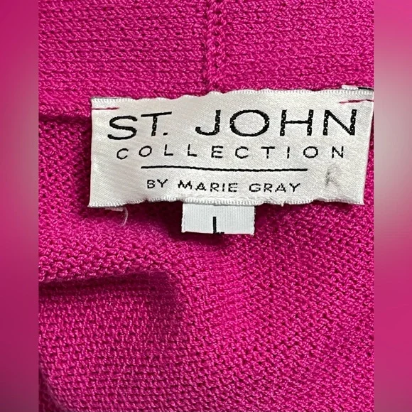 St. John Raspberry Pink 2-Piece Set Knit Sweater & Cardigan Size Large